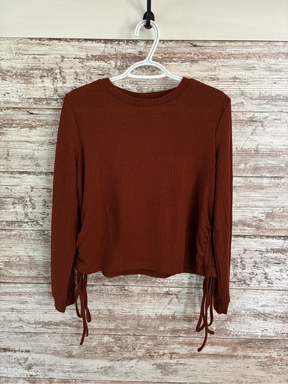 SHEIN Rust Long-Sleeve Crewneck Top with Side Drawstrings